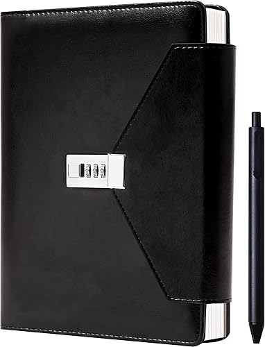 CAGIE Diario con cerradura grande con cerradura, cuaderno de negocios de 7.5 x 10 pulgadas con candado, más seguro para diario secreto con