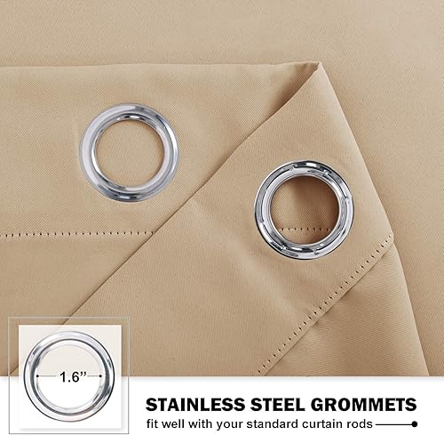 Miniatura 2 de NICETOWN - Cenefas de cocina de estilo rústico, cenefas cortas con ojales, para oscurecer la habitación, para sala de estar (beige biscotti,