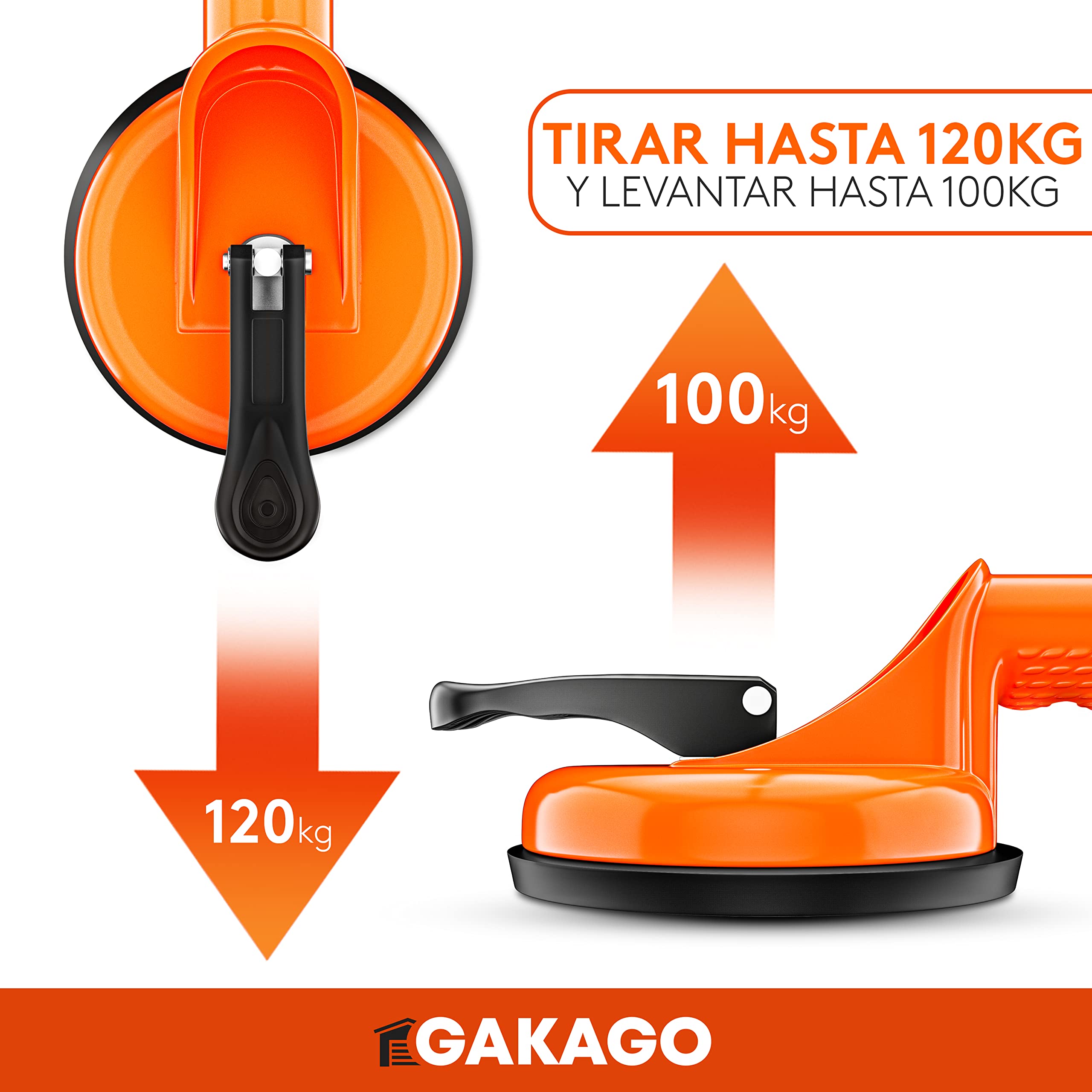 Gakago Ventosa (paquete de 2) - Asas de succión ergonómicas y antideslizantes - Ventosa con capacidad de carga de 120 kg para transportar baldosas, laminados, paneles y vidrio