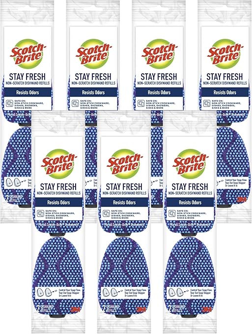 Scotch-Brite Scrub Dots Non-Scratch Dishwand Refills, Blue, 14 Replacement Heads (7 Packs of 2), Safe for Non-Stick Cookware, Dishes and Kitchen Surfaces