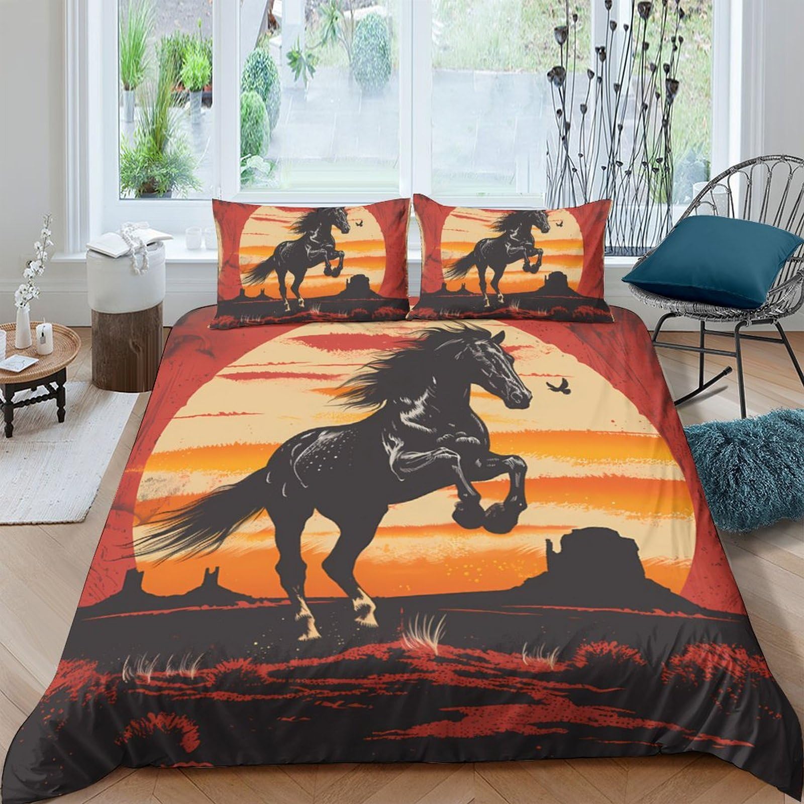 Ctjqhvkz Style-3 3D Printed Wild Horse Sunset Fitted Sheet Microfiber Soft Mattress Cover Orange Bedroom Decor For Adults Teens Single（135X200cm）