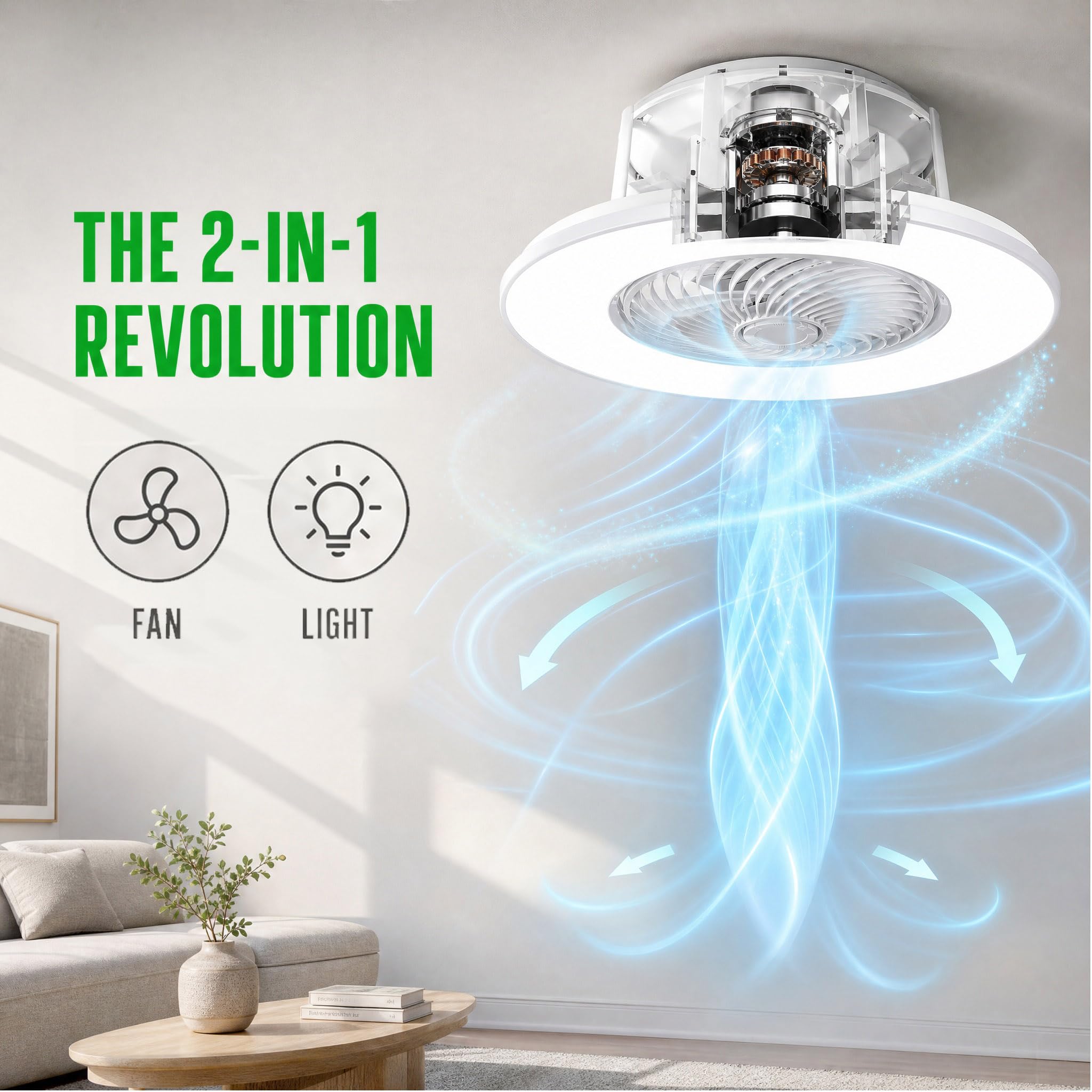 Wentylator sufitowy z oświetleniem, Ø 56 cm, ściemniana, lampa sufitowa LED, wentylator z pilotem zdalnego sterowania, 2800 K-6500 K, 3 stopnie nawiewu, cicha lampa sufitowa z wentylatorem, do