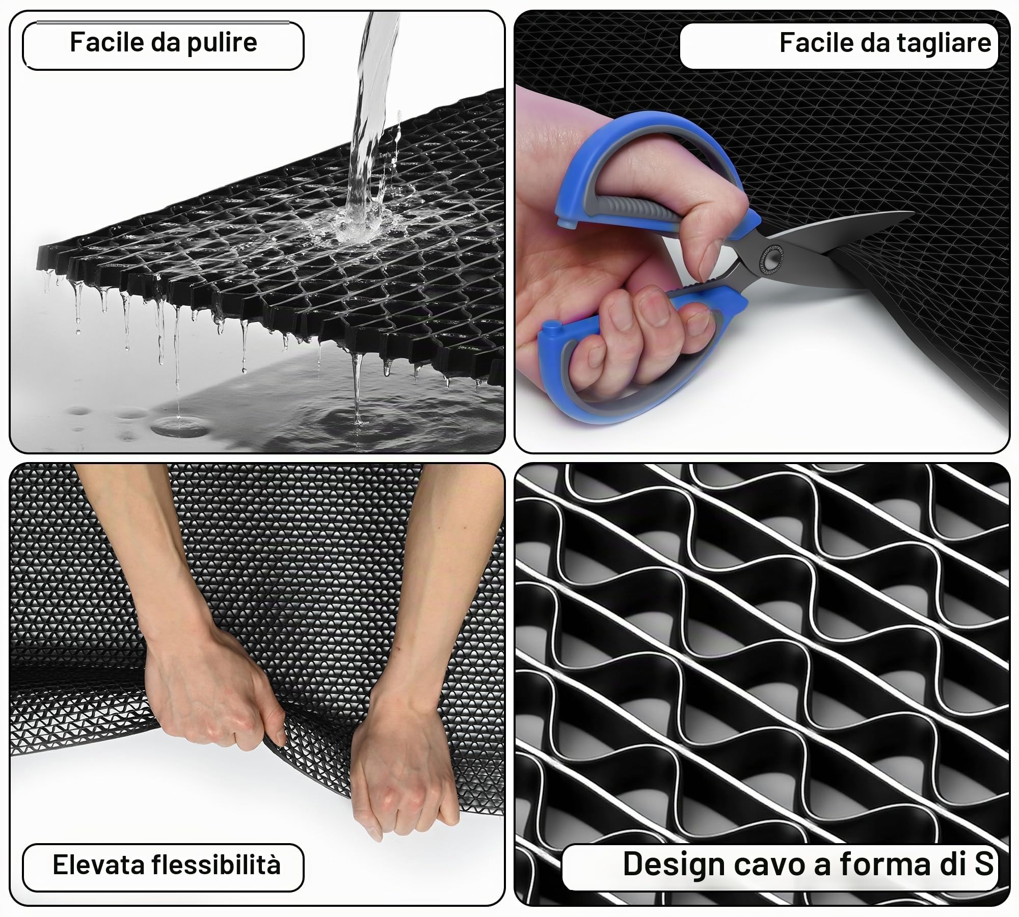 MYOYAY Tappetino drenante antiscivolo, 0,9 x 3 m, spessore 5,5 mm, tappetino a rete a S, con perforazioni, tappetino da bagno antiscivolo, adatto per bagno, garage e corridoio (nero)