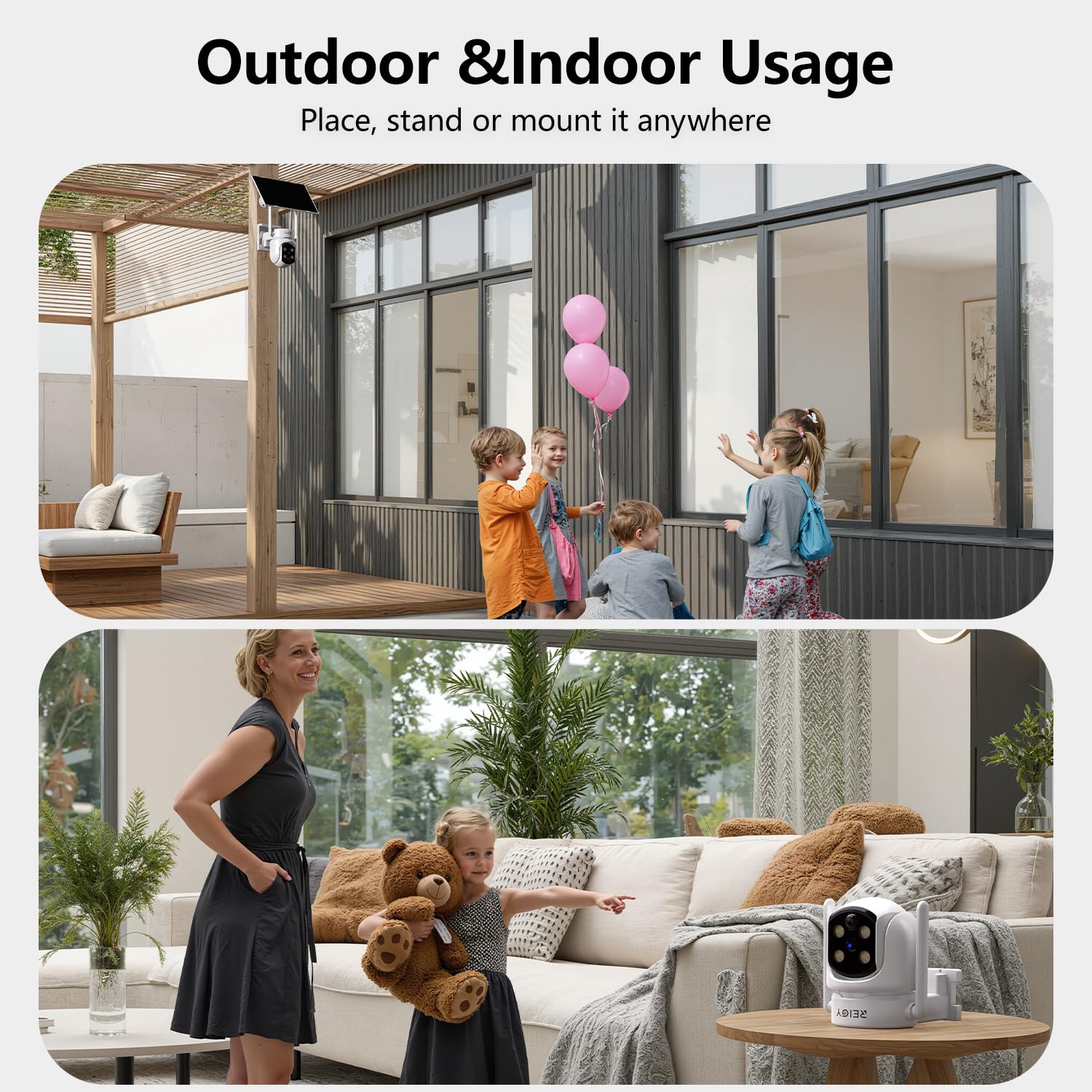 REIGY 4MP Camara Vigilancia WiFi Exterior/Interior Solar, Camera Seguridad sin Cable con Panel Solar, 360° PTZ, 10M Visión Nocturna, Detección Movimiento PIR, Audio de 2 Vias, WiFi 2.4ghz/5ghz