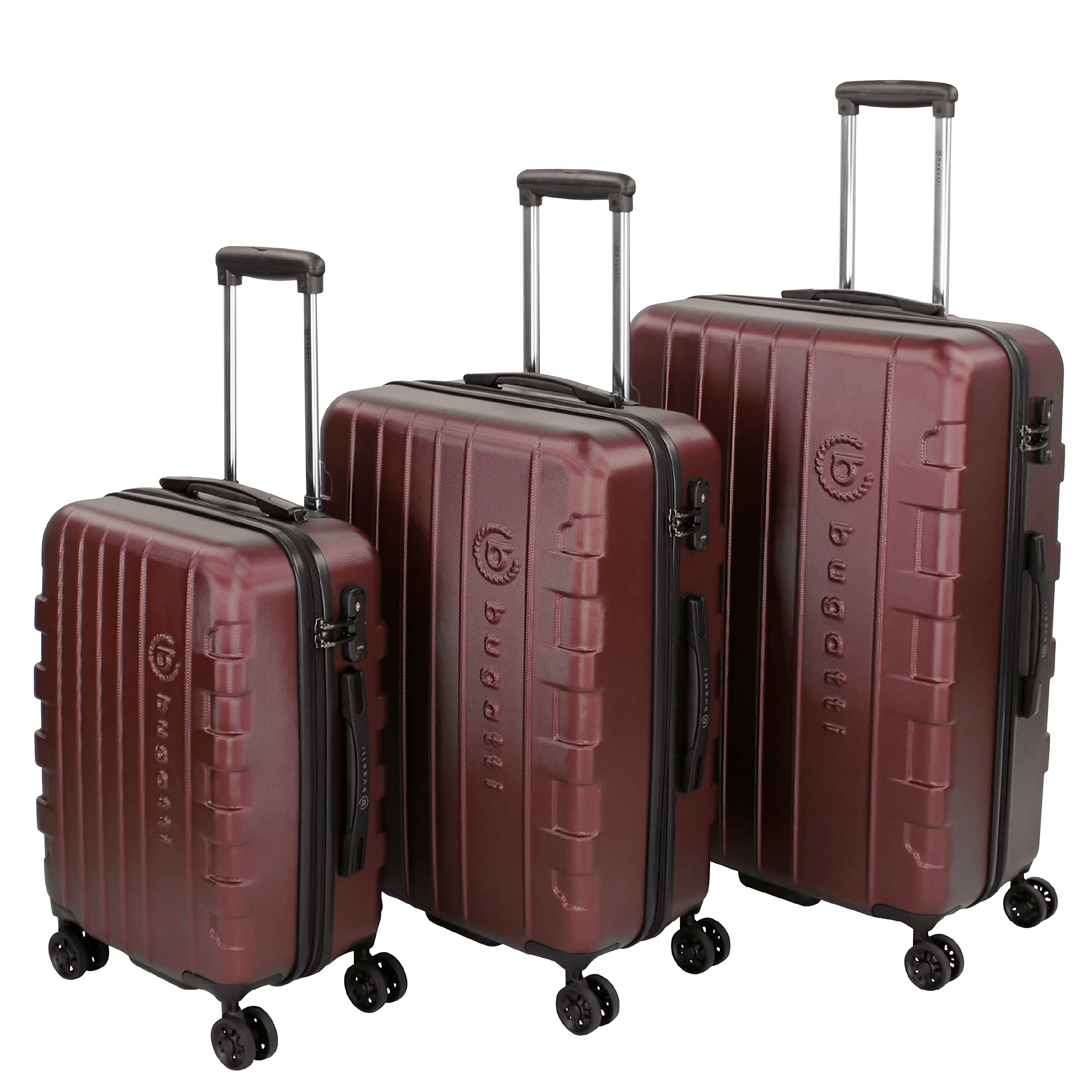 bugatti Galatea Valise Rigide 3 pièces (S,M,L) 4 Roues avec Serrure à Combinaison TSA, Rouge