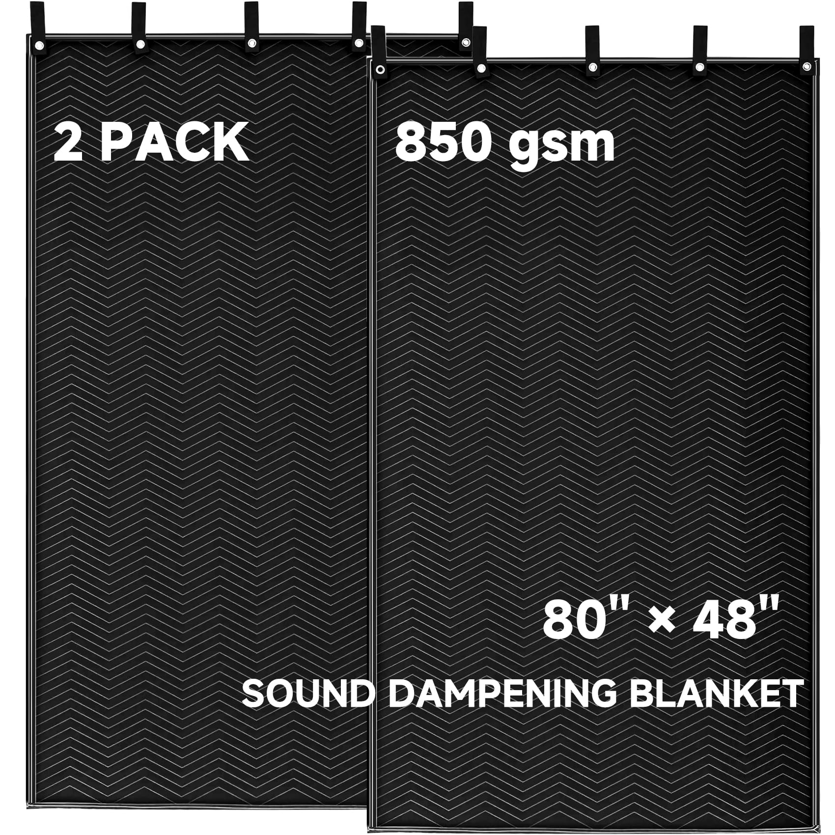 Saree Black 2 Pcs Large Sound Dampening Blanket, 48" X 80", 850Gsm Acoustic Blanket With Grommets, Heavy Duty Studio Sound Absorption Blankets, Noise Reducer, Light Blocker, Moving Blankets