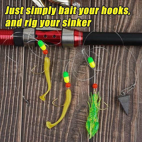 Miniatura 7 de Pompano Rigs, 5 paquetes de agua salada de triple gota Pompano Rig con flotadores para pesca de surf, pesca, flotadores Sneel, pesca, broches