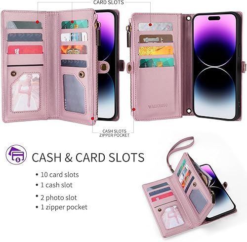 Miniatura 2 de Funda para iPhone 15, iPhone 15 para mujeres y hombres, funda de piel sintética con tapa para tarjeta de crédito RFID, correa cruzada carcasa