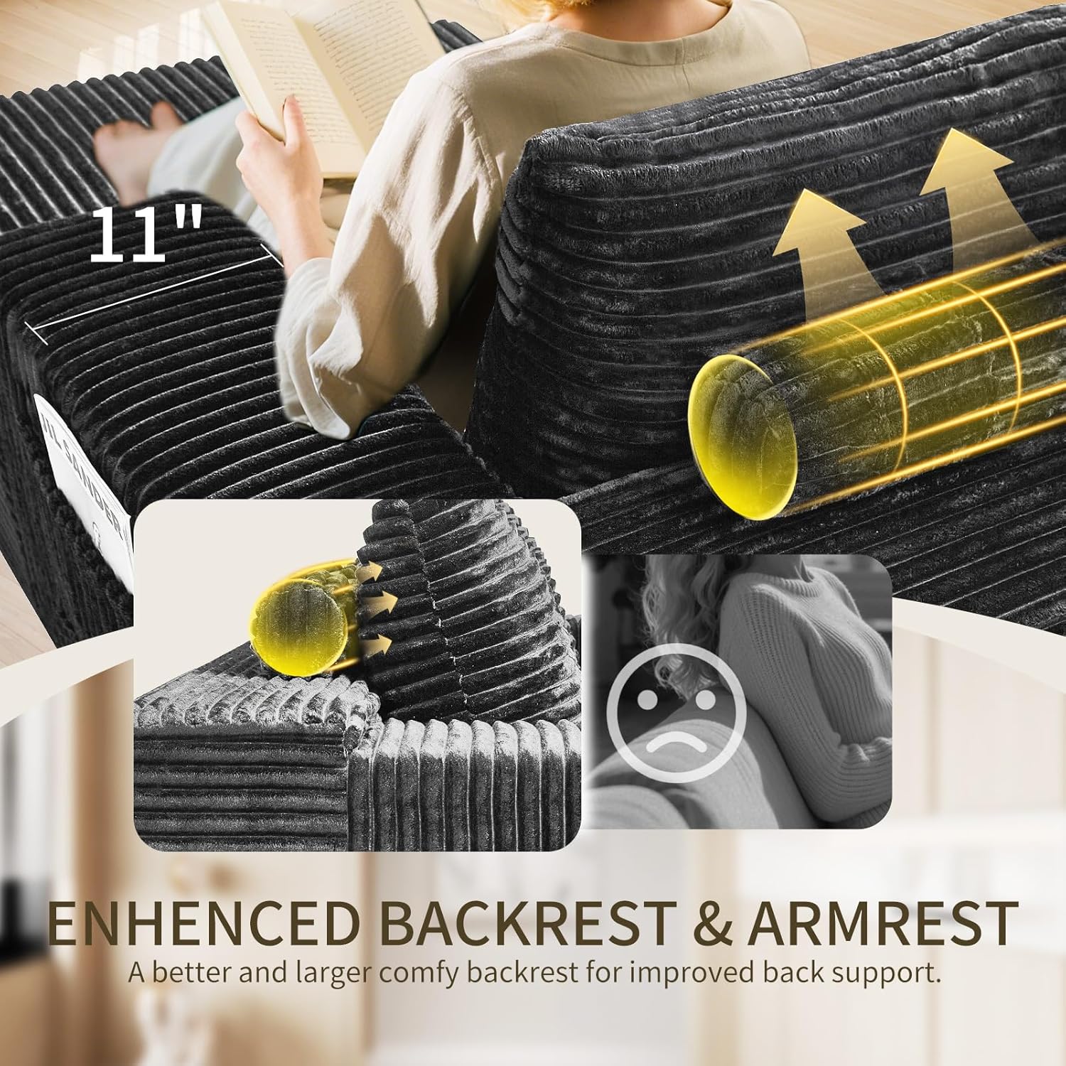 106'' Cloud Sectional Couch with L-Shape Chaise, Boneless Modular Sofa with Deep Seat, Modern Corduroy Couch for Living Room, No Assembly Required. (Grey, Left-Facing Chaise)