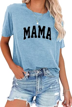FKEEP Mama Shirt Women Letter Print Mom Life Top Tee Mama Gifts Shirts Casual Short Sleeve Loose Fit T Shirts