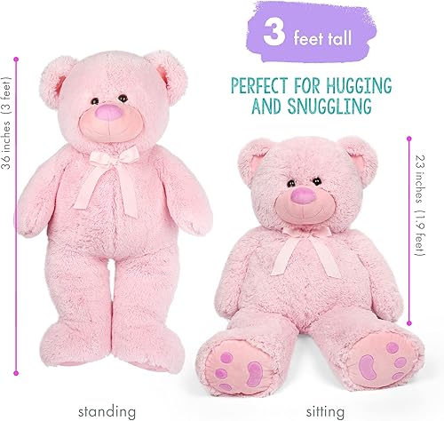 Miniatura 2 de LotFancy Big Teddy Bear Stuffed Animals, 3 Feet Large Soft Bear Plush Toys with Footprints, for Kids, Girls on Birthday Valenitne's Day, Easter
