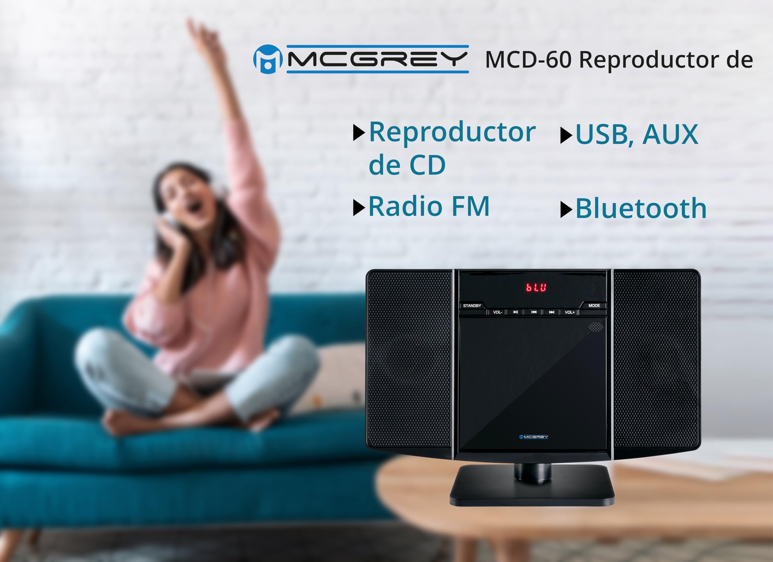 McGrey MCD-60 Equipo Estéreo Vertical - Hi?Fi Compacto Que Ahorra Espacio con Reproductor CD/MP3, Ranura USB, Streaming Bluetooth y Radio FM/Am - Entrada AUX, Mando a Distancia, 2X 3 Watt RMS - Negro