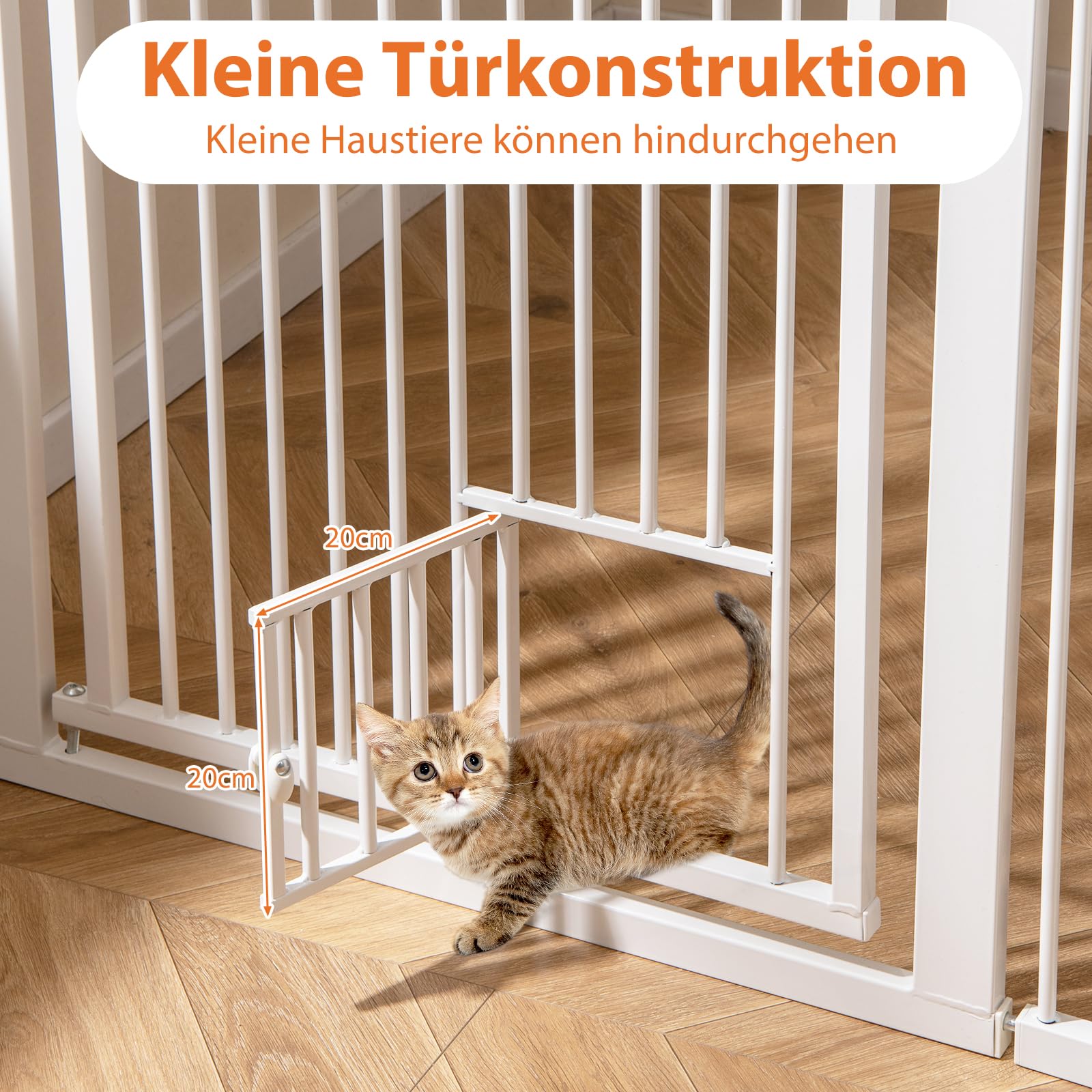 GOLPUS Türschutzgitter 150cm, Türgitter Hunde extra hoch, Haustiergitter mit Kleiner Tür, 77-104 cm breit, Hundegitter mit 2 Erweiterungssätze, abschließbes Sicherheitsgitter ohne Bohren, Weiß