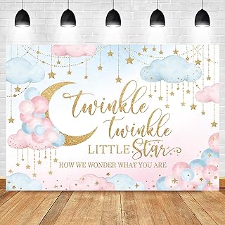 Homewelle Twinkle Twinkle Little Star Gender Reveal Backdrop 7Wx5H Feet Polyester Fabric Pink Blue Boy or Girl Baby Shower Decoration Watercolor Moon Clouds Photography Background Photo Shoot Props