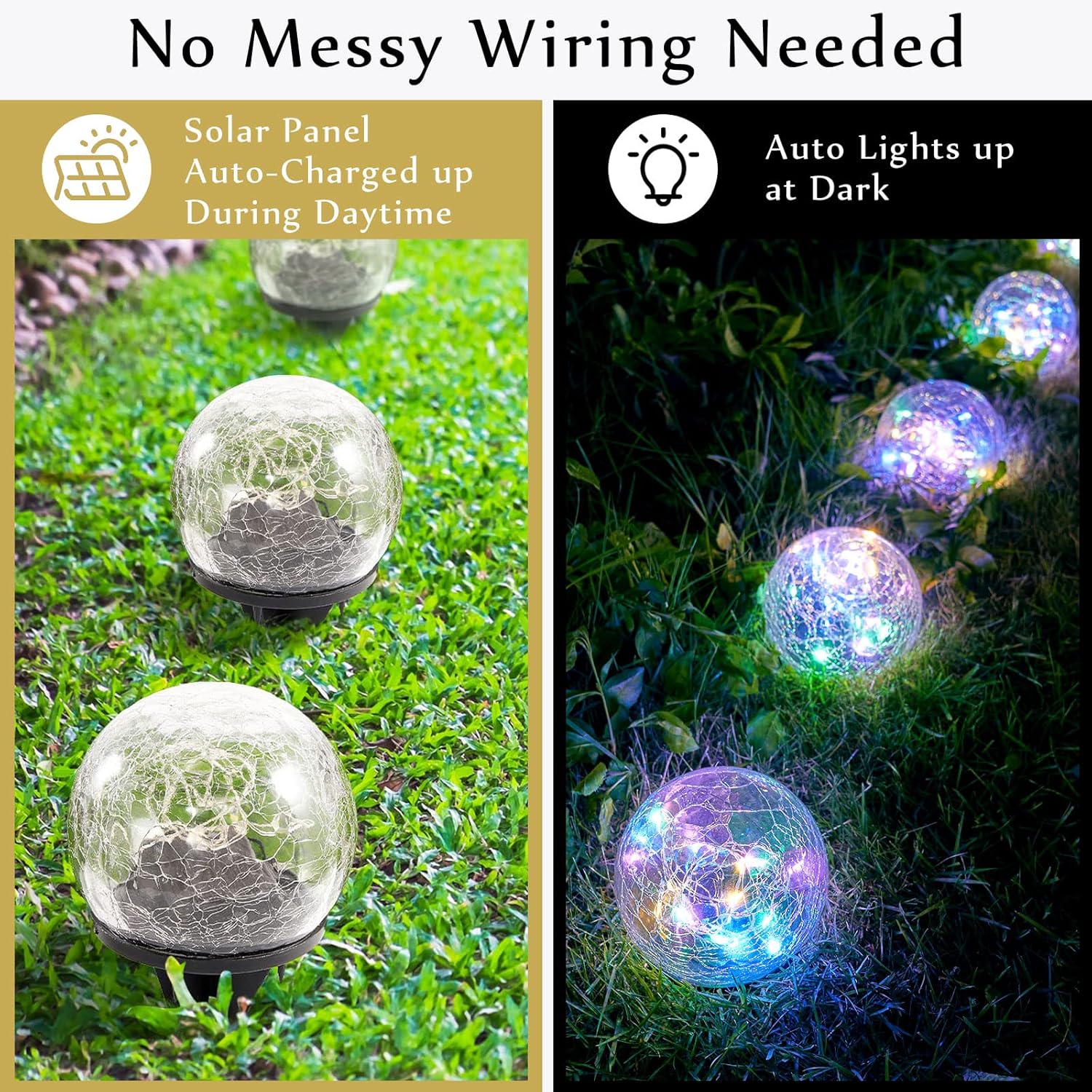 Honoson Decorative Solar Globe Lights Outdoor Waterproof LED Cracked Glass Ball Lights for Pathway, Walkway, Garden, Yard, Lawn Decoration(2 Pcs,3.9 Inch) 8 3.9 Inch
