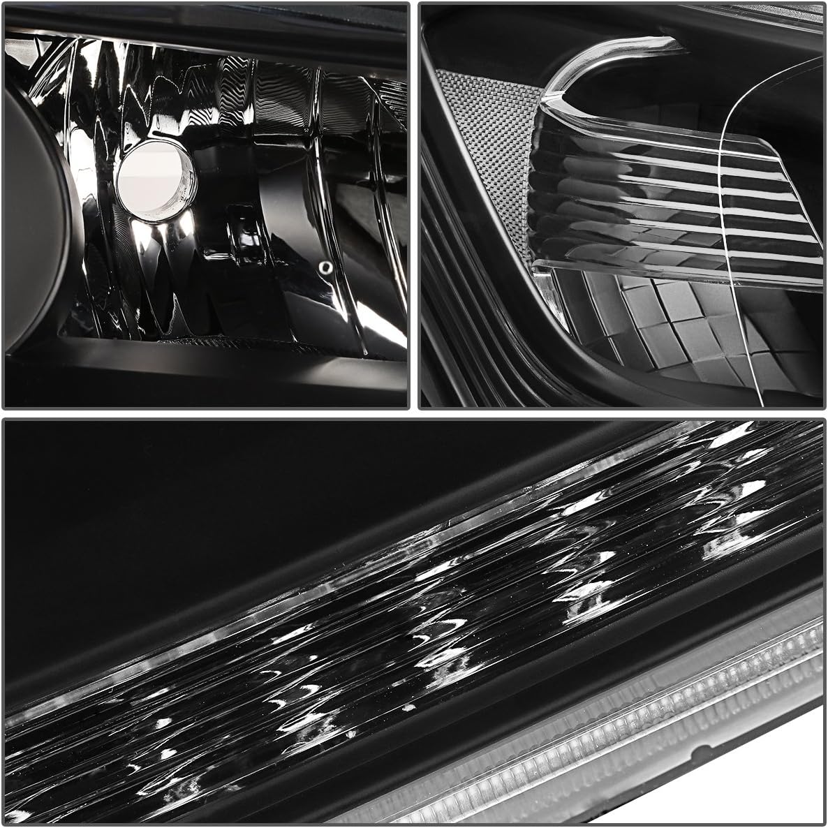 DNA MOTORING Pair Projector Headlight Assembly Compatible with 13-15 Honda Accord 4-Door, Black/Clear, HL-OH-HA13-BK-CL1