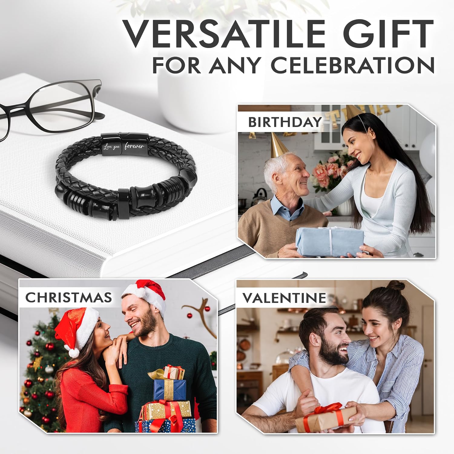 TEEZWONDER Bracelet Gifts For Men Dad - Double-Row Black Braided Leather Bracelet - Christmas Birthday Gifts For Him, Wedding Anniversary Presents for Husband from Wife - Image 6