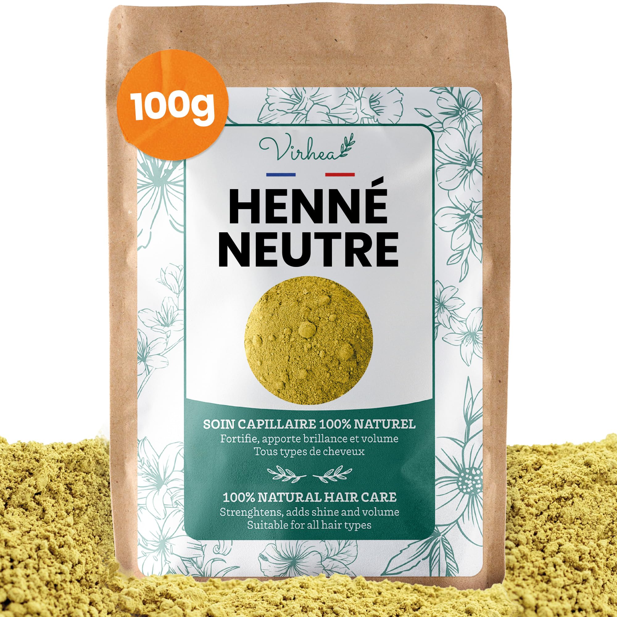 Henné Neutre 100 g (Incolore), Cheveux Brillants et Forts, Anti-Poux et Antipelliculaire, Soin 100% Naturel