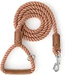 Mile High Life Dog Leash, Braided Cotton Rope Leashes with Leather Tailor Tip with Leather Tip - Heavy Duty Metal Clasp, 4FT, 1/2" Thick - Wedding, Walking Leash for Medium Large Dogs(Cream White)