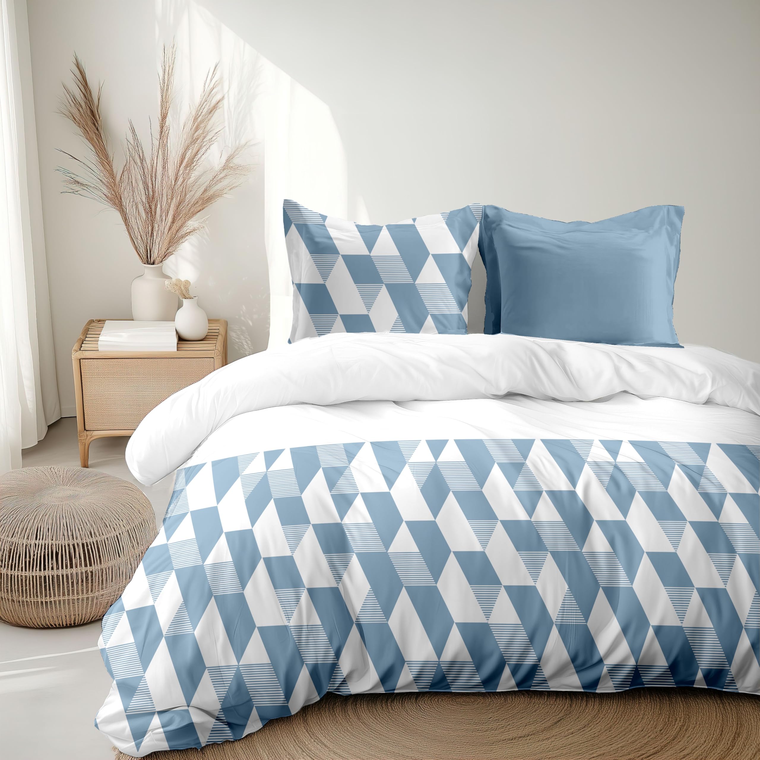 Parure de couette 220x240 cm percale de coton doux bleu avec taies