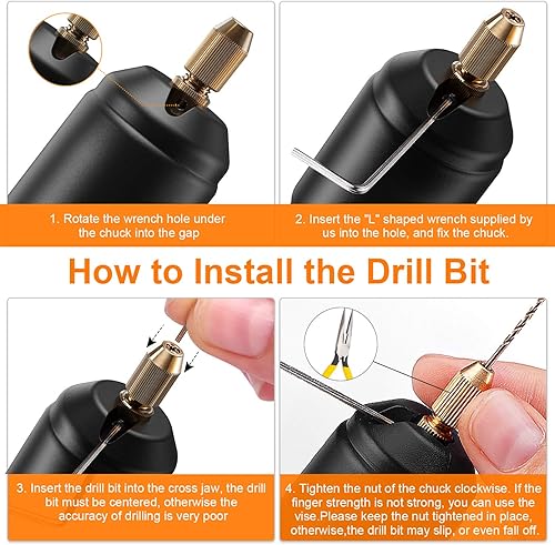 Miniatura 8 de Midvalley - Juego de taladro eléctrico de resina, mini taladro de mano eléctrico con 10 brocas helicoidales (0.031-0.047 in), para manualidades de