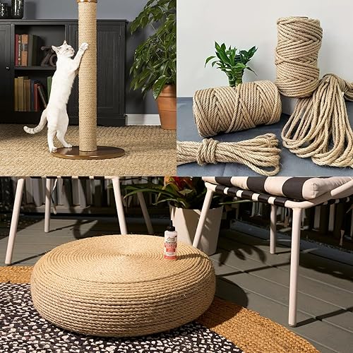 Miniatura 6 de Cuerda de manila trenzada (34 pulgadas x 50 pies), cuerda de cáñamo gruesa de yute natural para manualidades, cama oscilante, barandilla, decoración