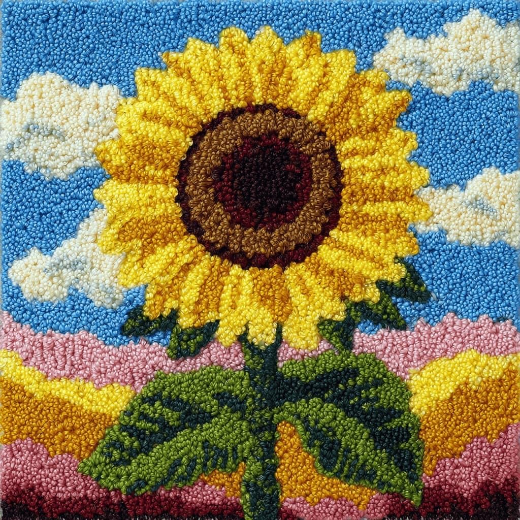 Latch Hook Pillow Kit For Adults,Sunflower 17X17In Latch Hook Kit For Pillow Cover With Instruction For Beginner Cross Stitch Sofa Cushion Cover With Crochet Yarn For Beginners And Home Decor