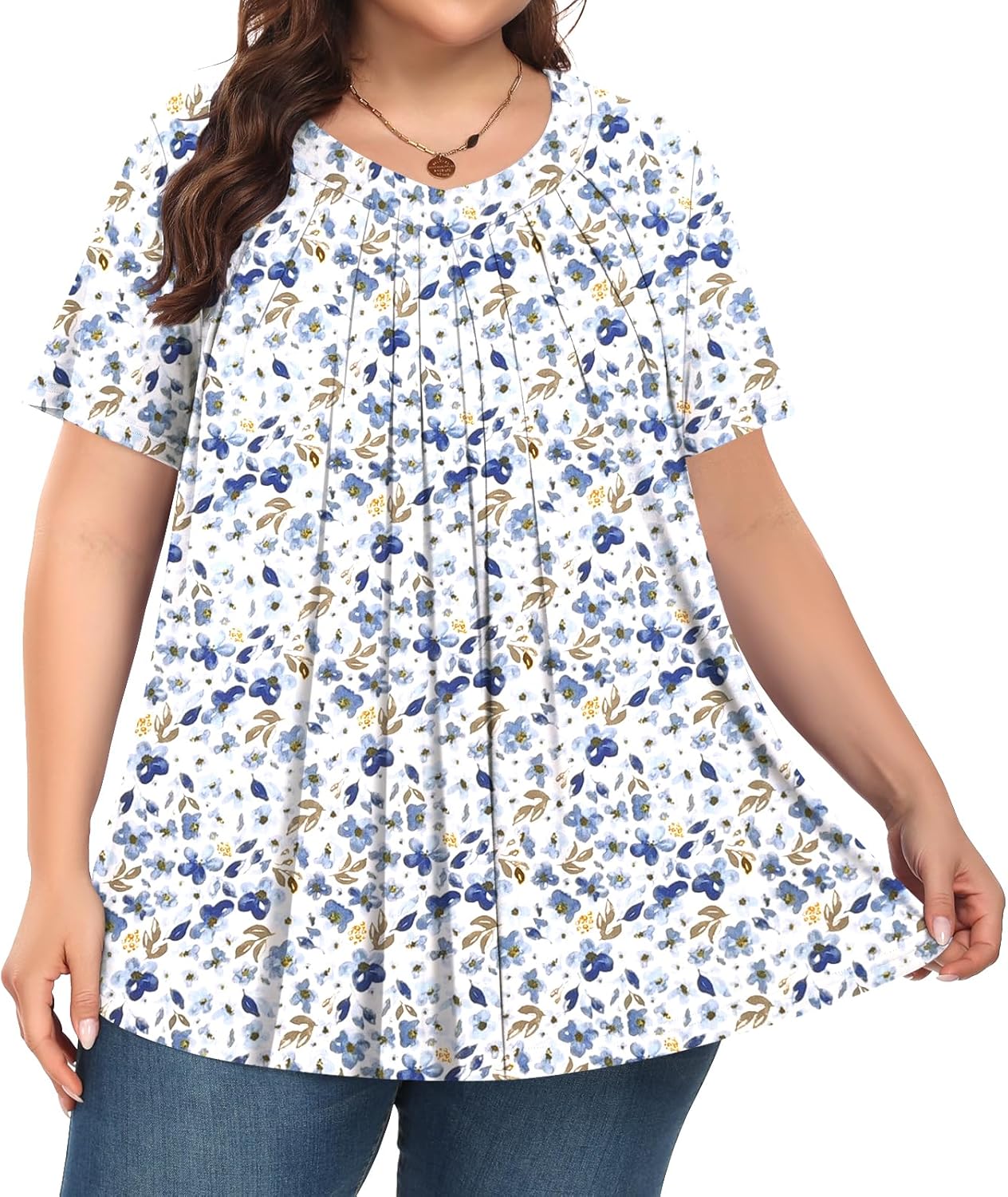 Tencede Womens Plus Size Tops Short Sleeve Shirts V Neck Casual Loose Fit Summer Tunic Blouses - Image 3