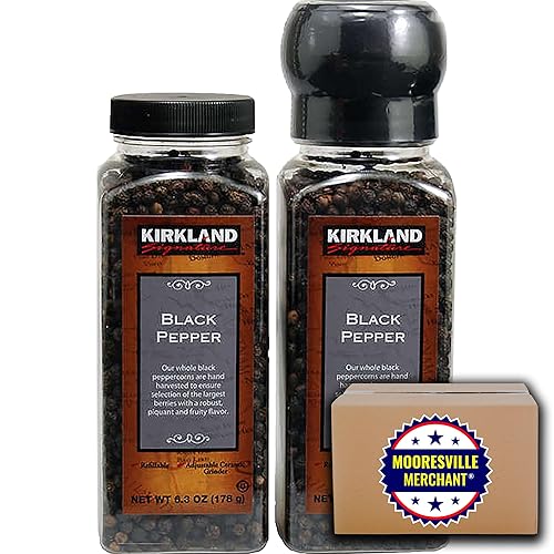 Kirkland Signature - Molinillo de pimienta negra y repuesto, 6.3 onzas, 2 botellas con calcomanía Mooresville Merchant