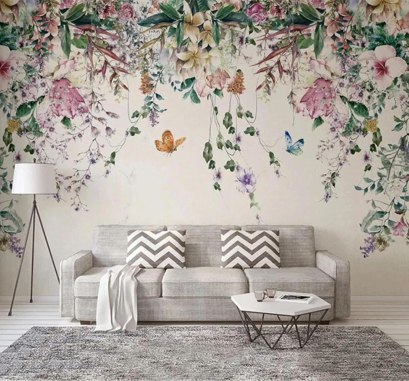 XLMING Watercolour Vines Pastoral Flowers Butterflies 3D Wallpaper Luxury Home Dining Decor Paste Sofa Living Room The Wall for Bedroom Mural-350cm×256cm