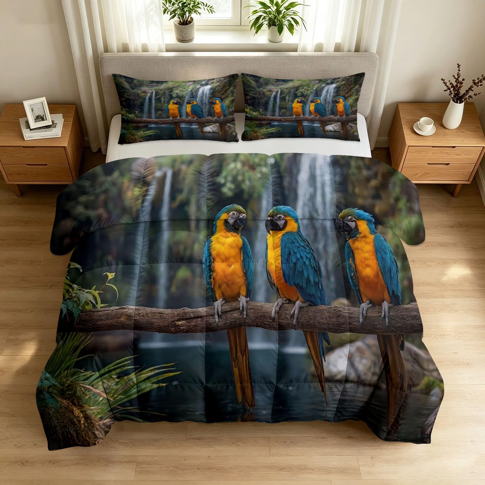 Couette 200x200 lit 2 personnes édredon tropical jungle en coton