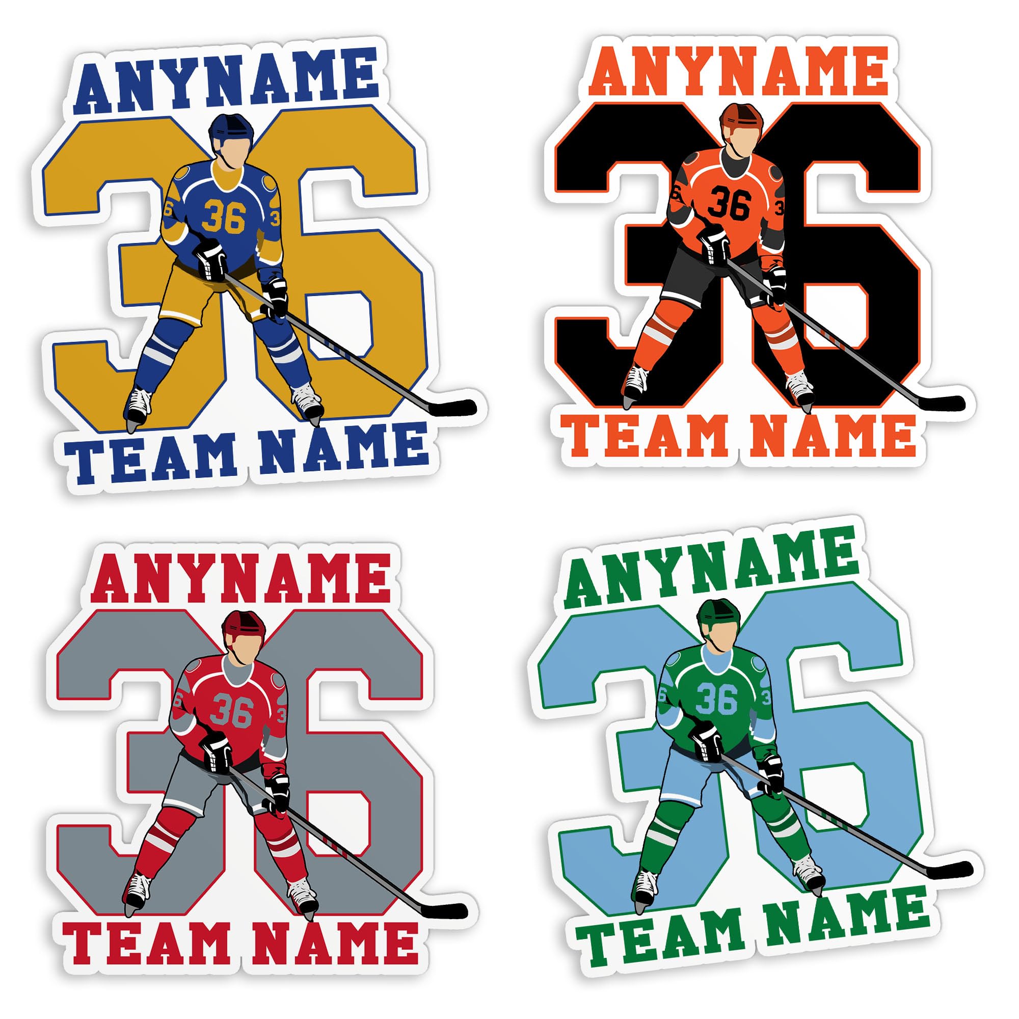 Custom Hockey Name & Number Sticker - Personalized Ice Hockey Jersey Player Color Vinyl Laptop & Water Bottle Sticker, Funny Car Birthday Gifts