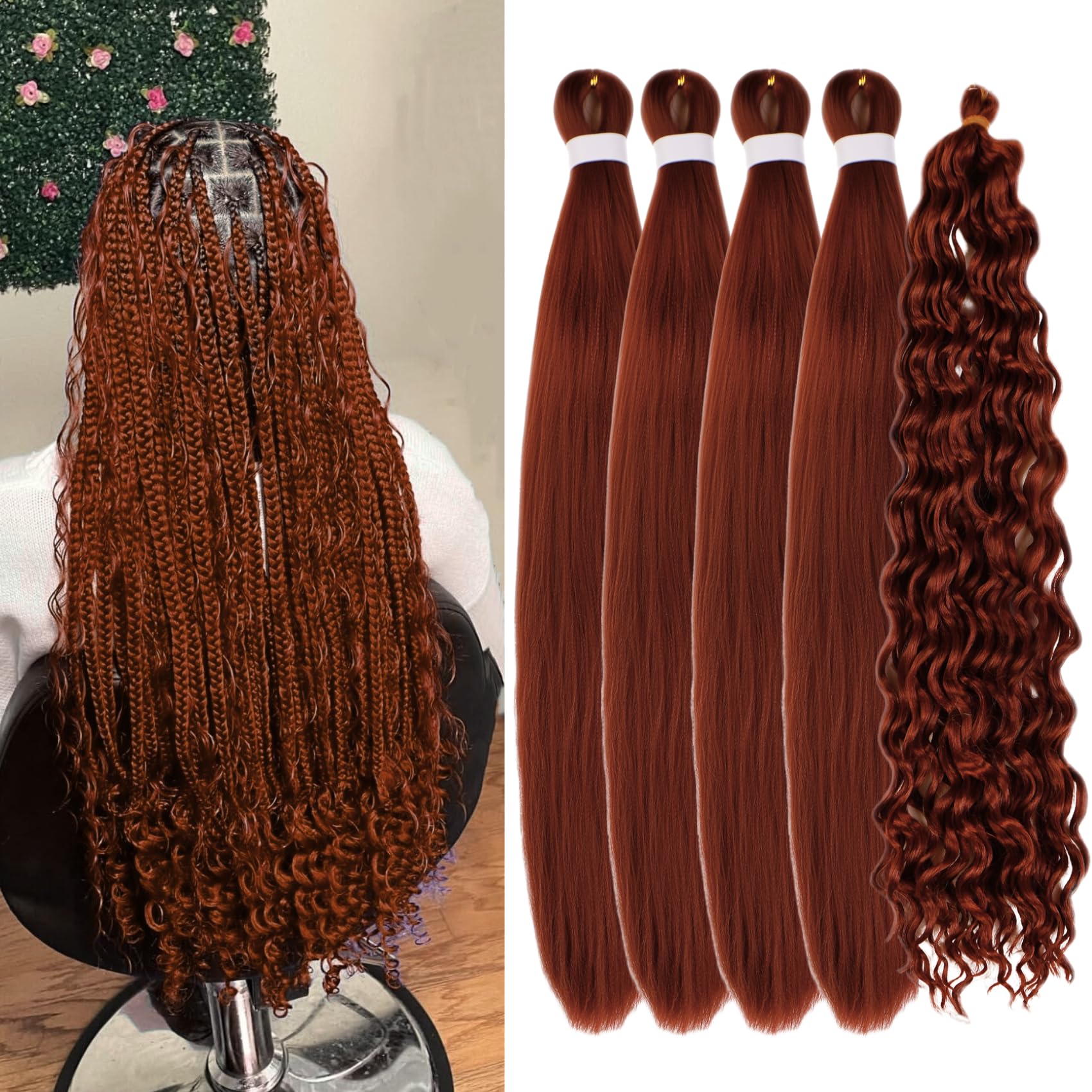 Boho Braiding Hair Pre stretched Ginger 350 Curly Braiding Hair Extensions Deep Wave Crochet Boho Braids Prestretched Synthetic Hypoallergenic Ez Braid Knotless