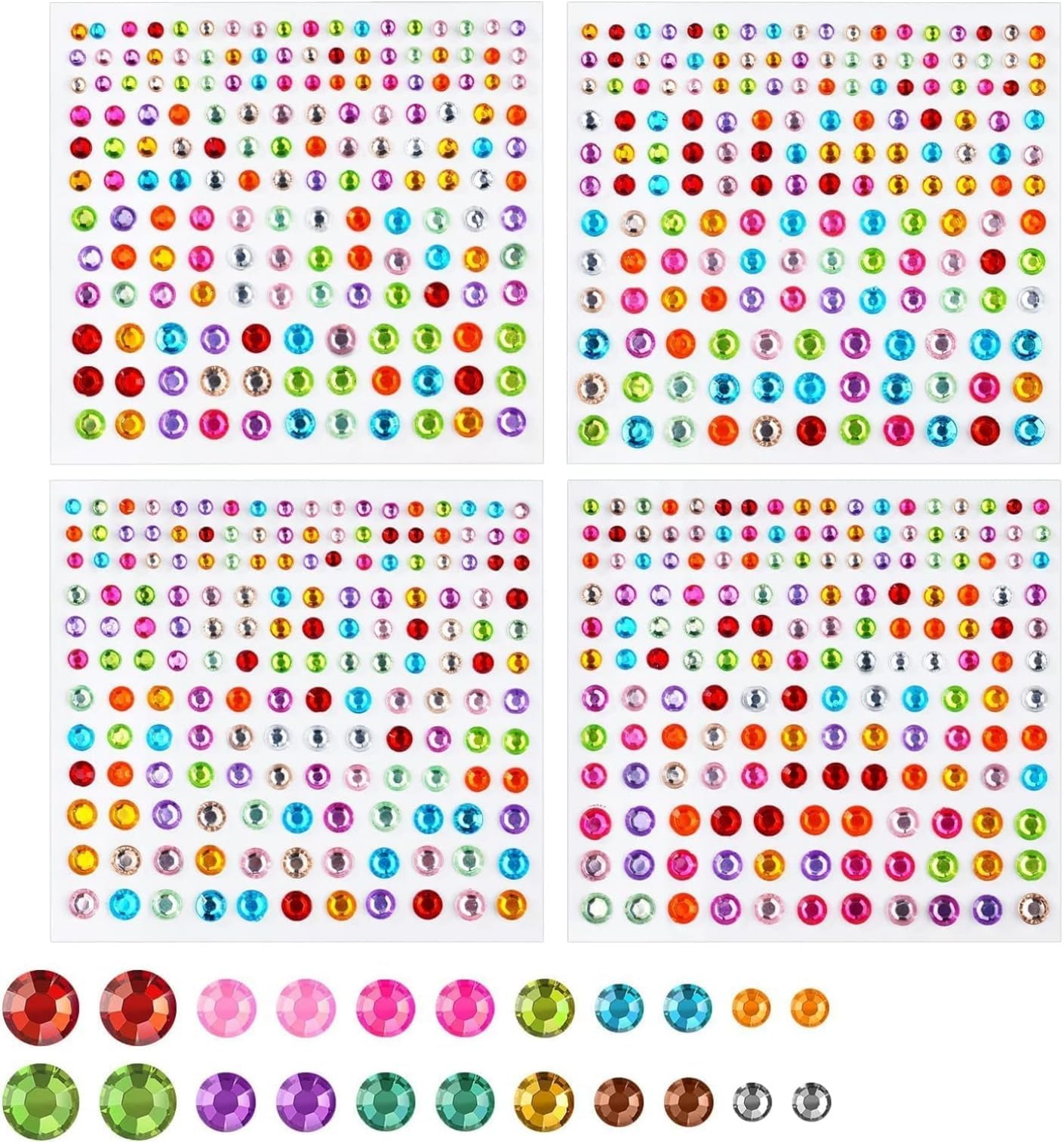 Rhinestone Stickers, 666 PCS Self Adhesive Pearls Gems, 4 Sheets Crystal Rhinestone Stickers Self-Adhesive Jewels Sticker, 3mm 4mm 5mm 6mm Embellishment Diamond Gem Decorations