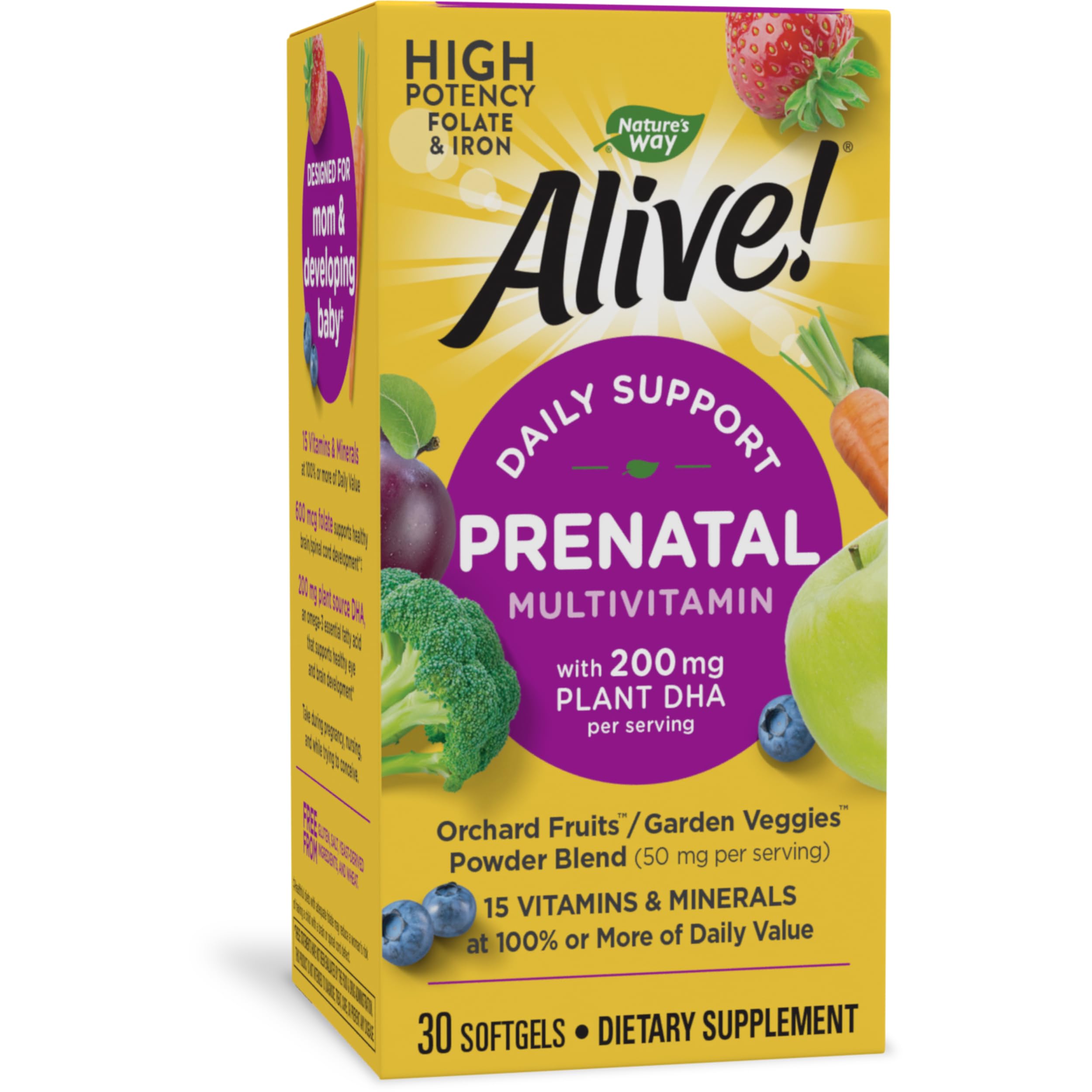 Nature's Way Alive! Prenatal Multivitamin, High Potency Folate & Iron, 30 Softgels