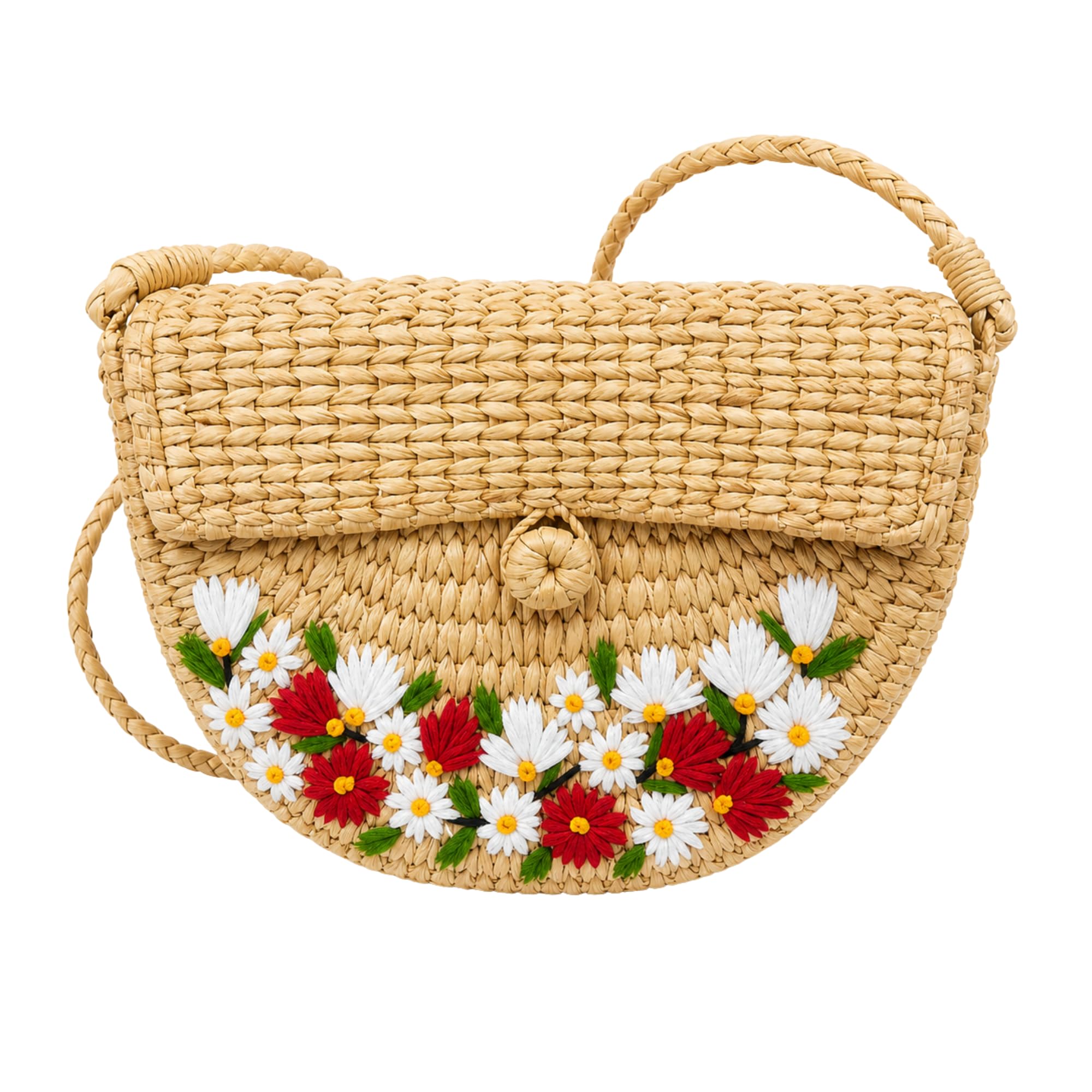 CraftsCreation Handcrafted Kauna Grass Half-Moon Crossbody Bag for Women, Floral Embroidered, 30.4x22.8 cm-picture-54