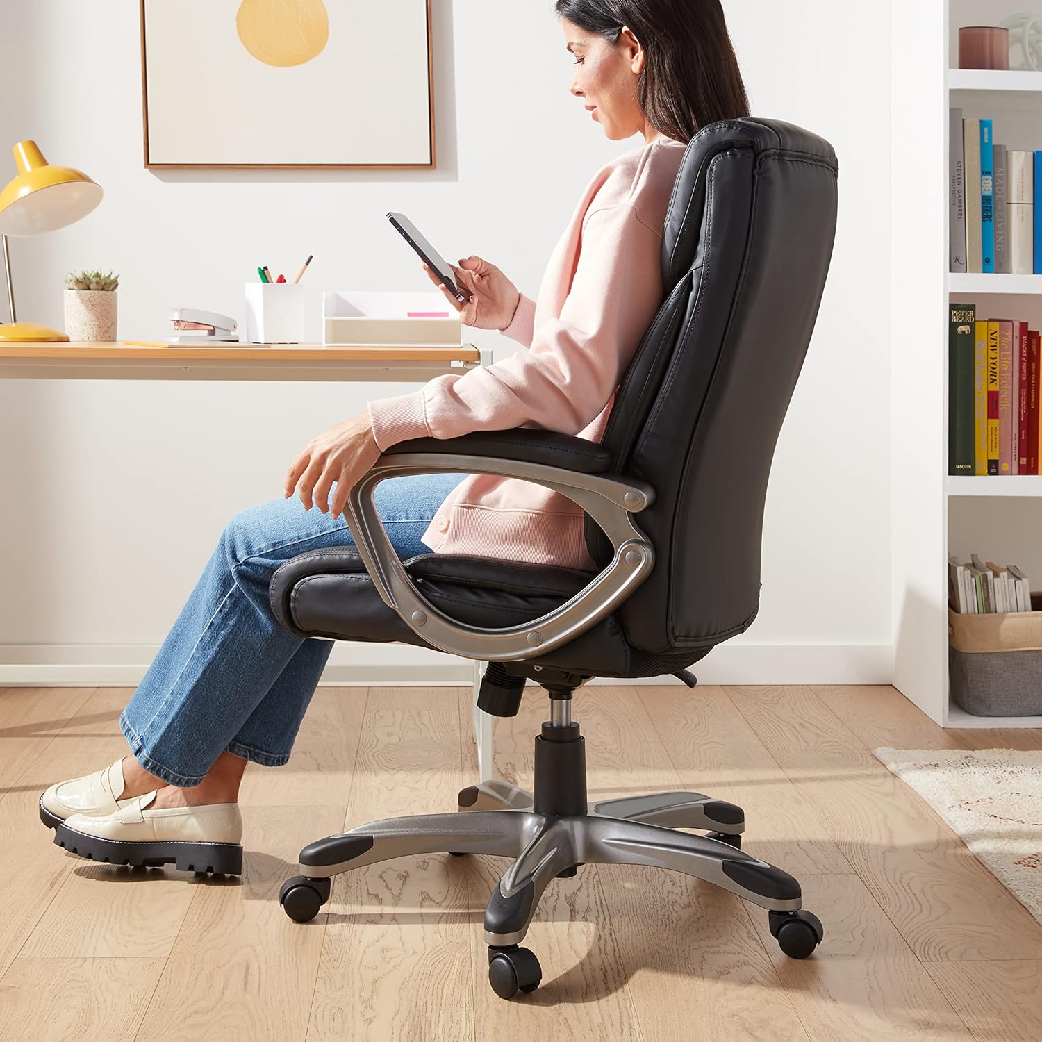  Basics High-Back Bonded Leather Executive Office Computer Desk Chair, Black, 29.13"D x 25.59"W x 41.34"H : Home & Kitchen