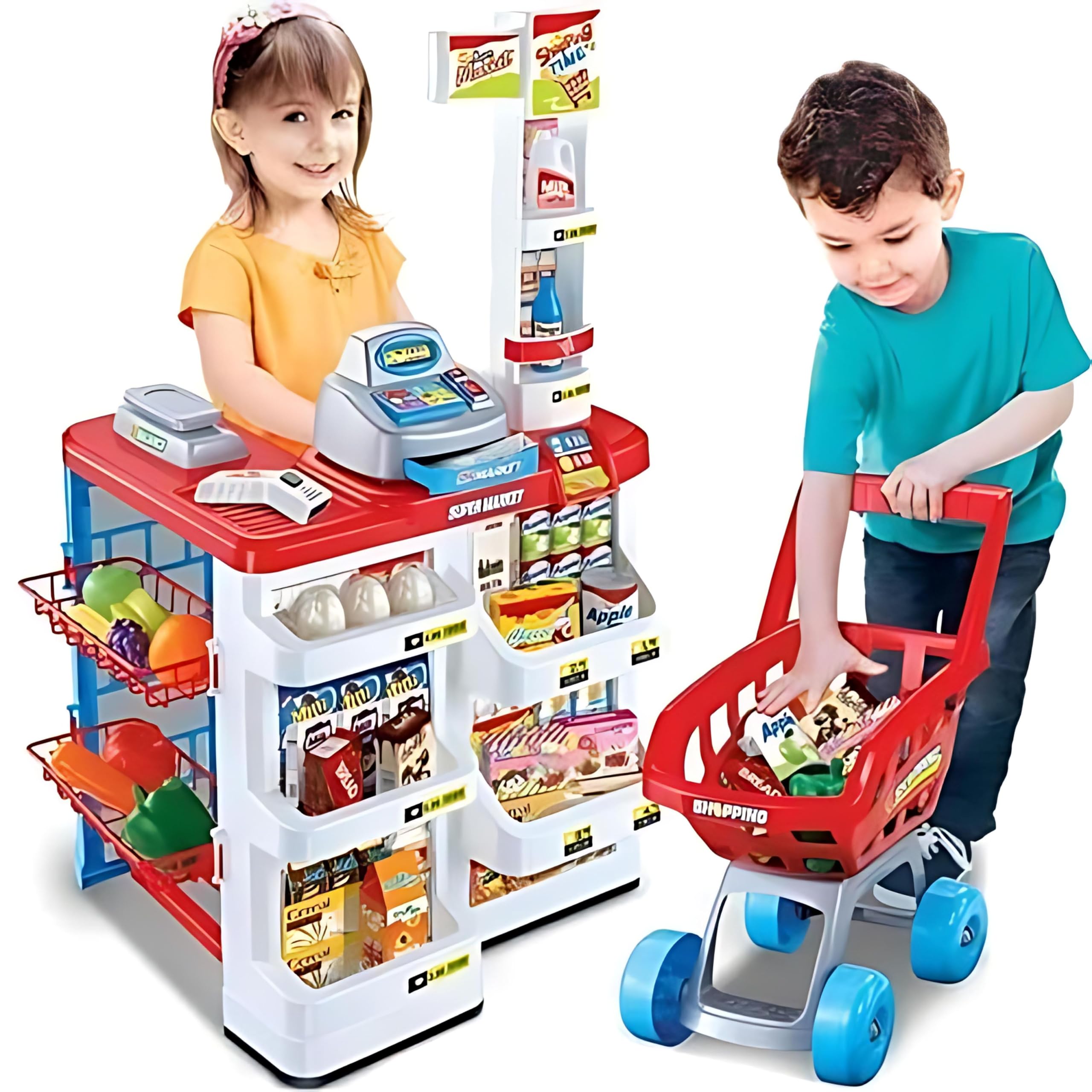 Varrnii ENTERPRISE! Plastic Big Size Supermarket Kit for Kids, Super Market Set Toy with Shopping Cart and Sound Effects, Pretend Play Kitchen Set Kids Toys for Boys and Girls