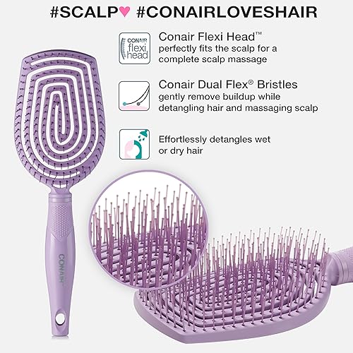 Miniatura 3 de Conair Cepillo desenredante para el cuidado del cuero cabelludo - Cepillo para cabello rizado - Masajeador de cuero cabelludo - cepillos para el