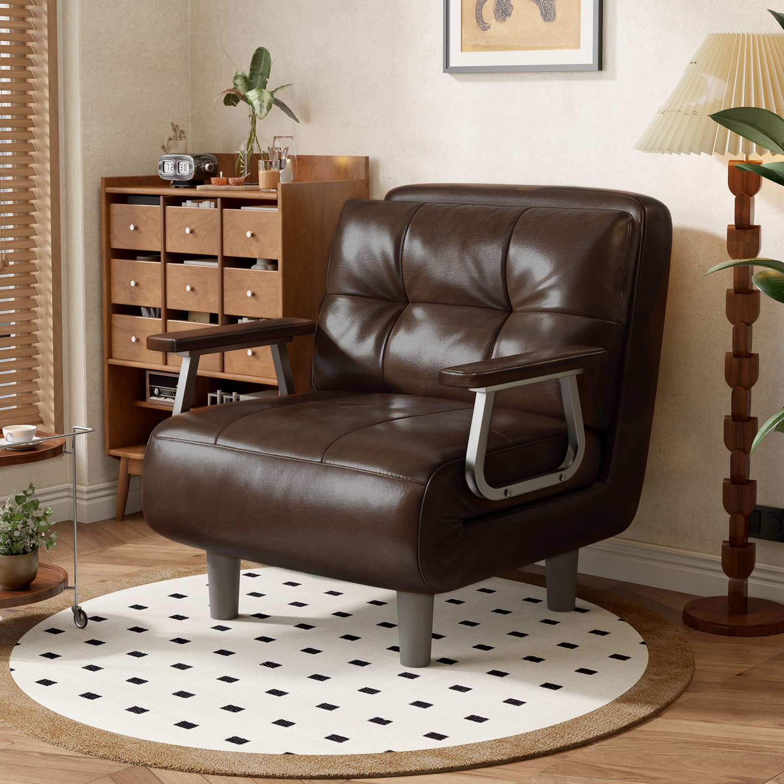 Sofa Bed 1 Seater Sofa Bed Removable Faux Leather Cushion Soft Comfortable for Living Room and Office (Brown)