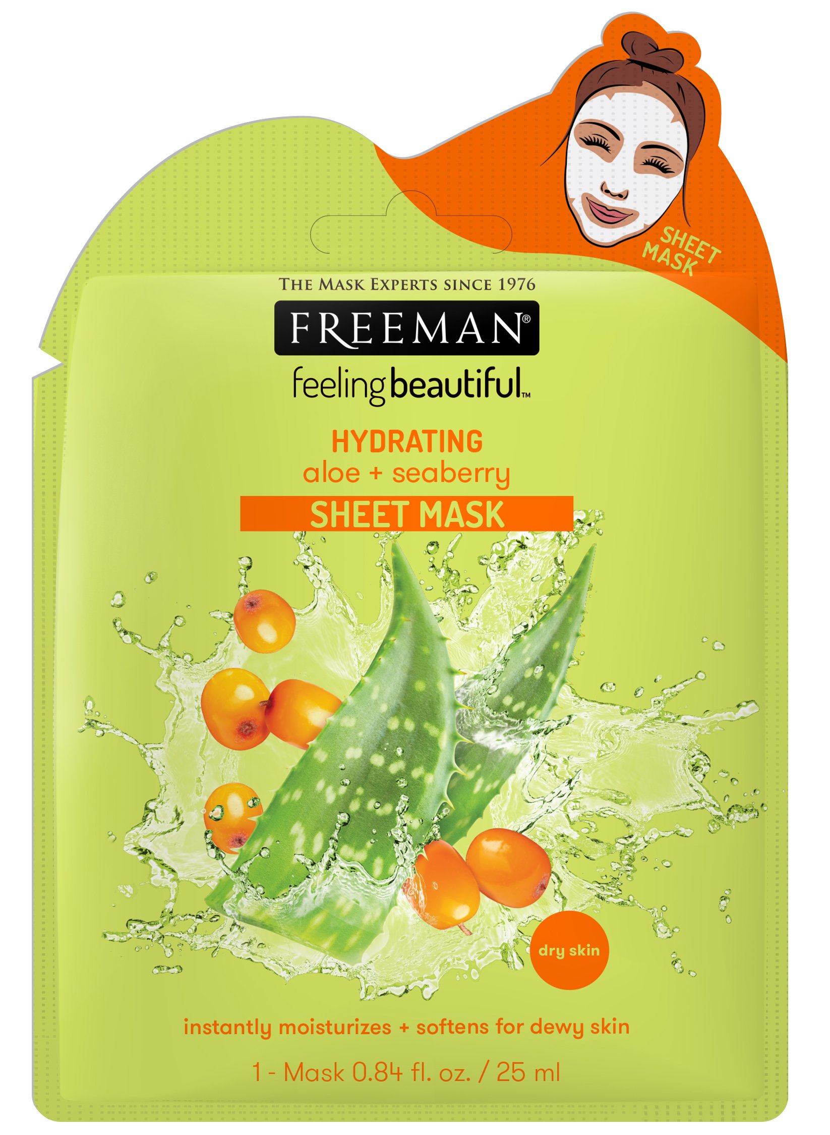 Freeman Feeling Beautiful Hydrating Sheet Mask, Aloe and Seaberry