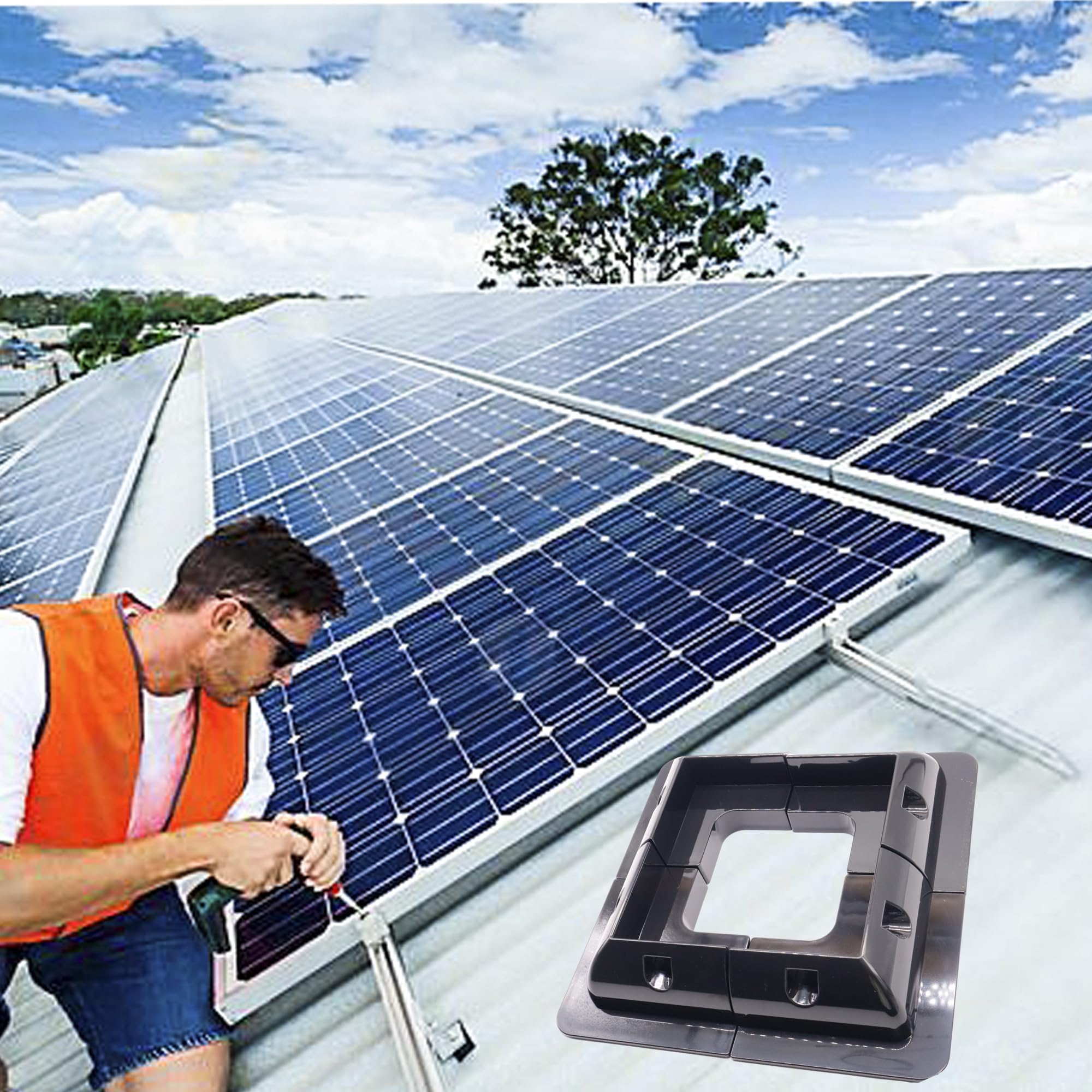Solarpanel-Halterung, schwarze ABS-Kunststoff-Montagehalterung für 4, bohrfreies Eckhalterungs-Stützset für Wohnmobil-, Boots-, Flachdach-, Camping- und Wohnwagenmontage, UV-beständig