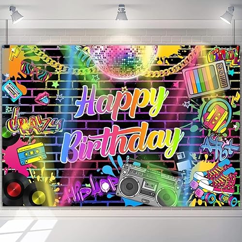Graffiti - Telón de fondo de cumpleaños de los años 70, 80 y 90, retro, hip hop, fondo de fiesta de cumpleaños, 9 x 6 pies, fondo de fotografía de