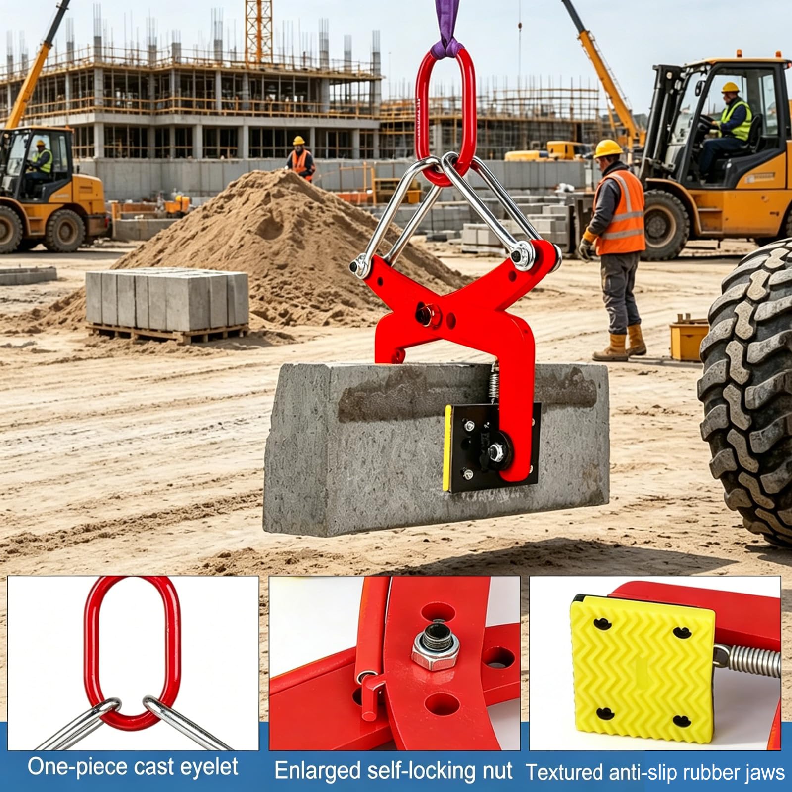 Bordsteinzange, Versetzzange Steinzange Blockstufenzange Steinausheber | 325kg Tragkraft, Verstellbare Öffnung 6-18 cm, mit rutschfesten Gummipads, zum Anheben und Transportieren Steinen
