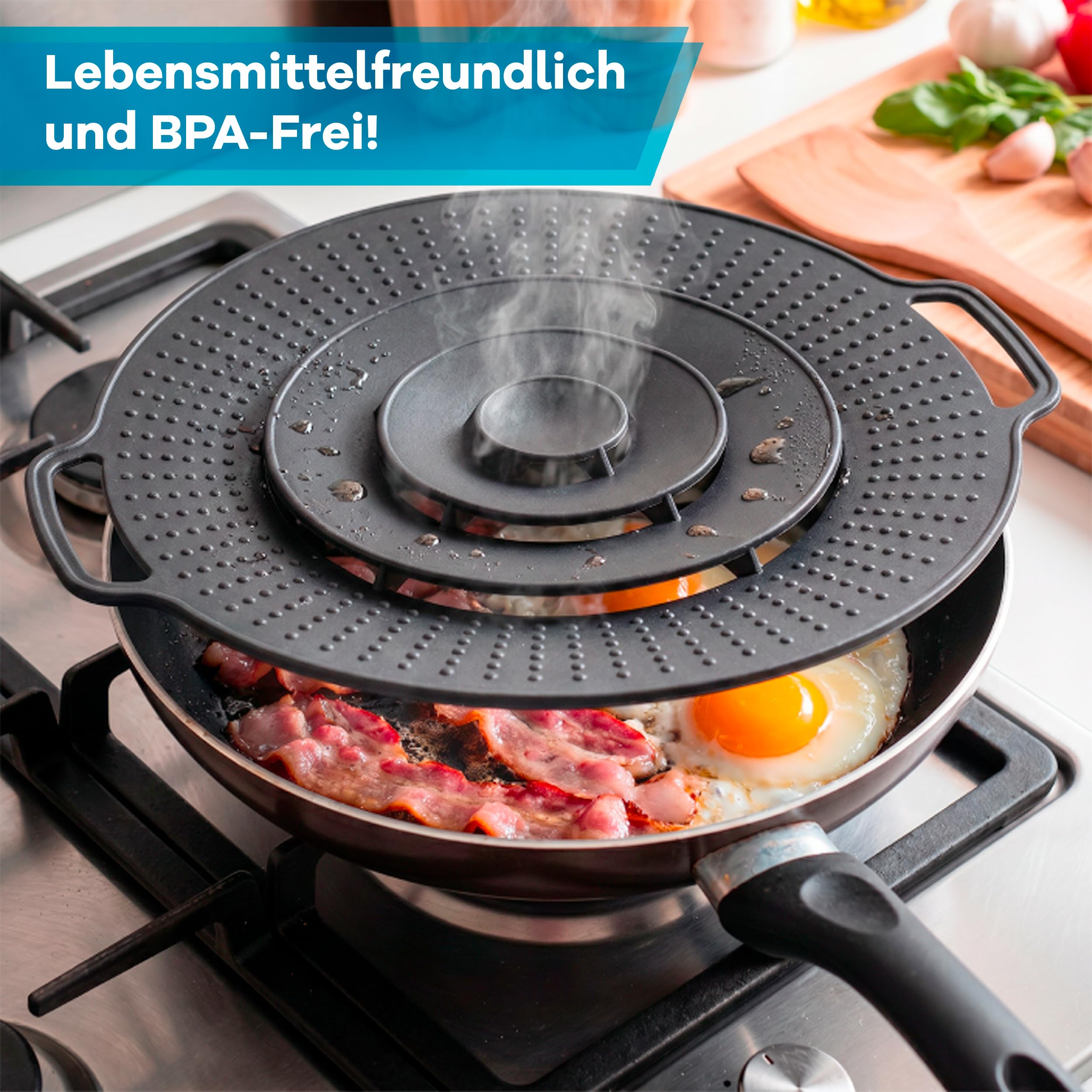 NetroxHome – Überkochschutz und Pfannen Spritzschutz aus Silikon – Überlaufschutz für Töpfe und Pfanne Ø 15-25 cm – Topfdeckel zum Schutz vor dem Überkochen – spülmaschinenfest Spritzschutz Pfannen