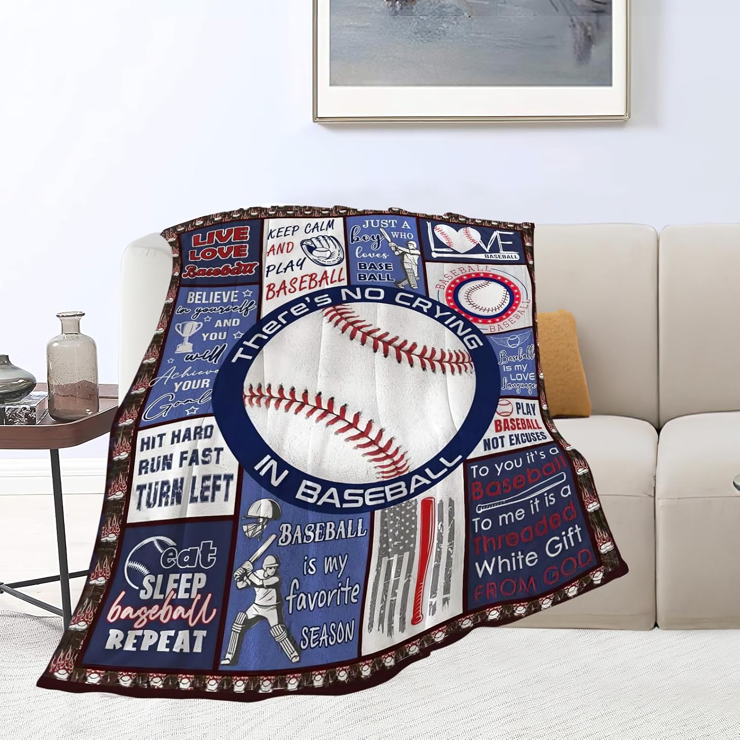 Baseball Blanket Cozy Warm Sport Plush Fleece Throw Blanket