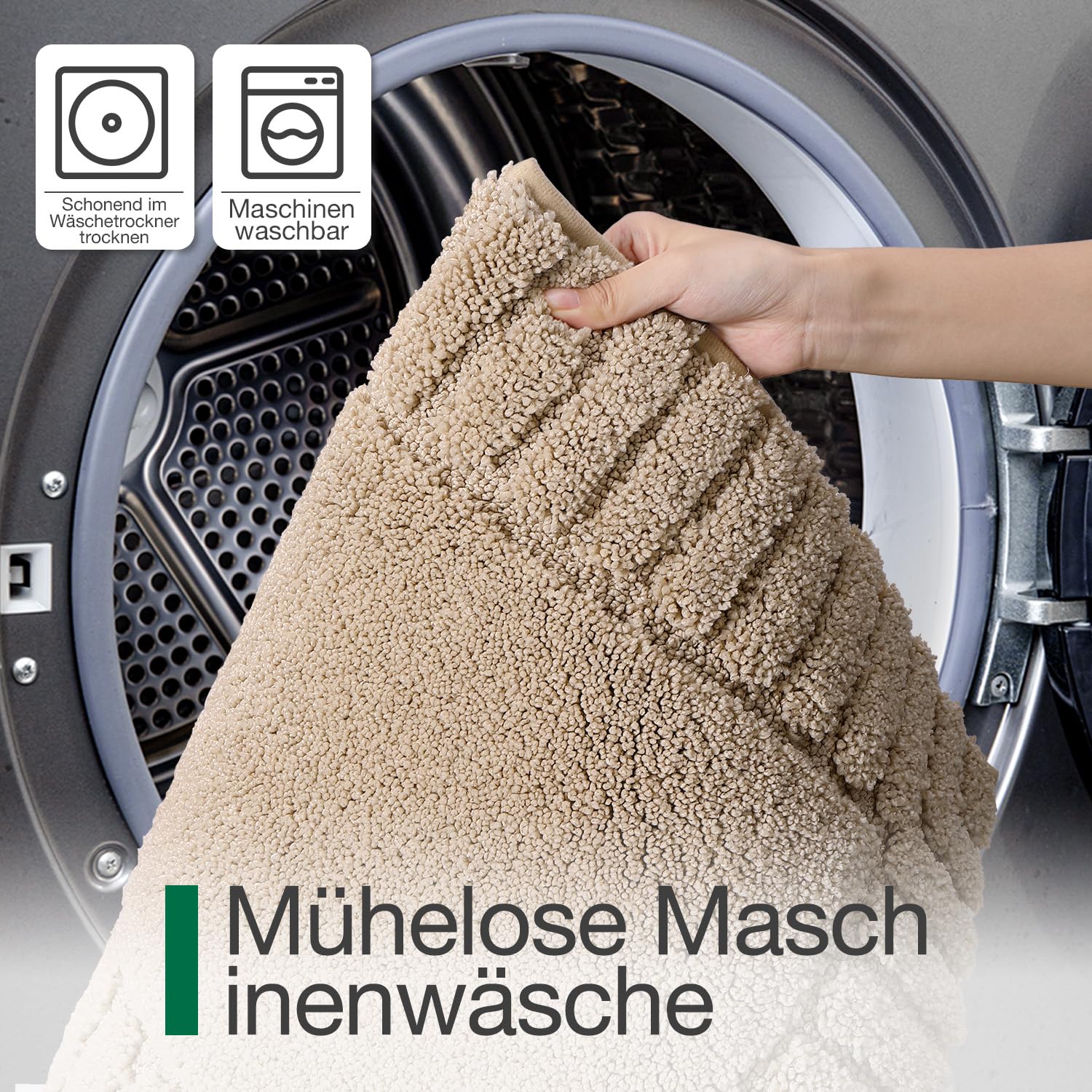 LUMI Badematte 60 x 90 cm aus Mikrofaser, rutschfest, Saugfähig, Beige | Weicher Badteppich für Badezimmer, Maschinenwaschbar Badezimmerteppich, Dusche, Badewanne und Waschbecken