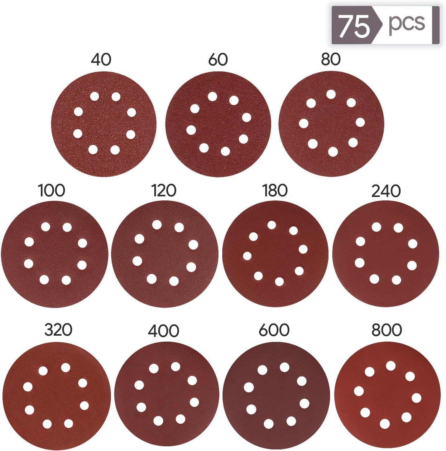 HOTCKB Schleifpapier Set 30-tlg. - 125mm Klett P40 Für Exzenterschleifer