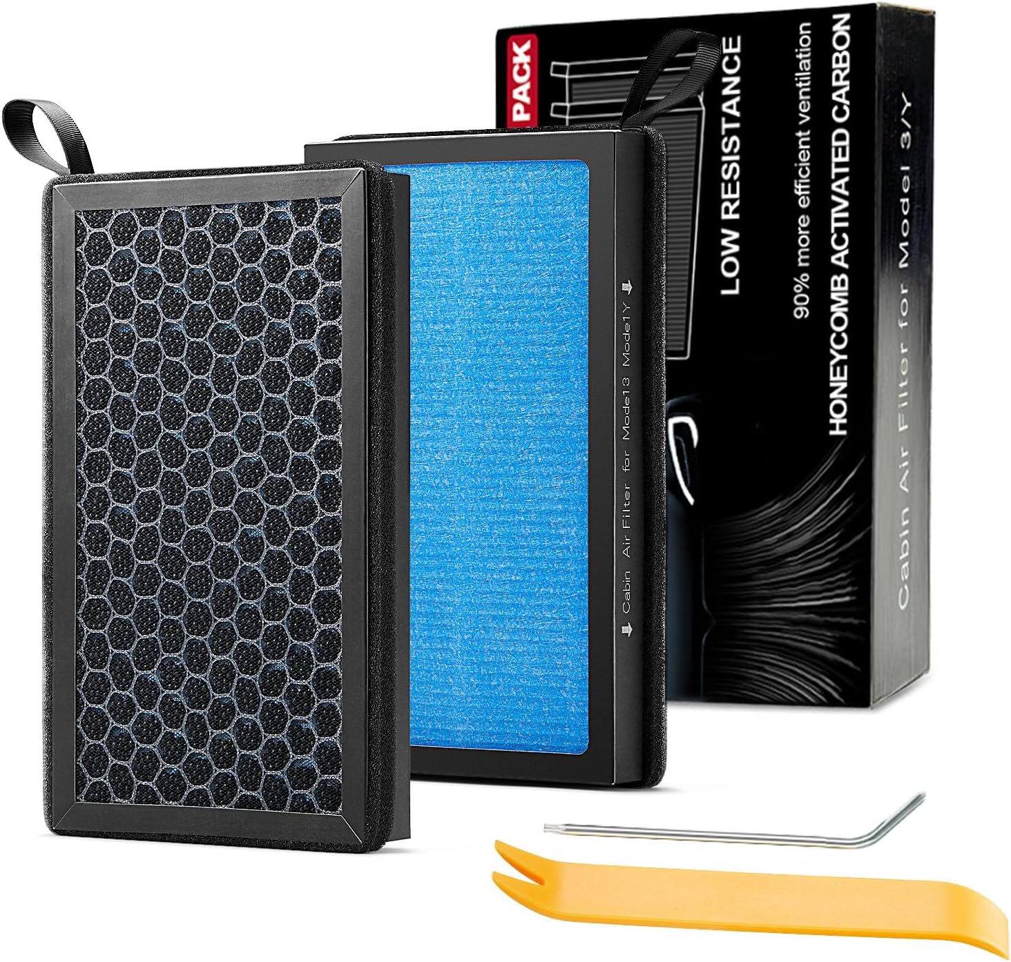 for Tesla Model 3/Y Cabin Air Filter, 2 Pack 4-Layer HEPA 99.5% Filtration, Exact Fit 2016-2026 Model 3/2020-2026 Model Y, Humidity-Resistant & Durable with Removal Tool