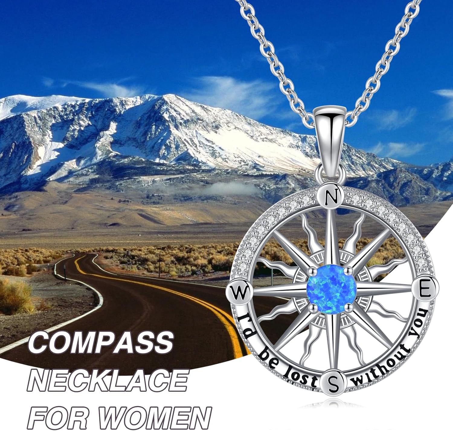 Compass Birthstone Necklace for Women 925 Sterling Silver Graduation Gifts Class of 2026 Senior High School College I'd be Lost without You Inspirational Graduates Jewelry for Friends Her